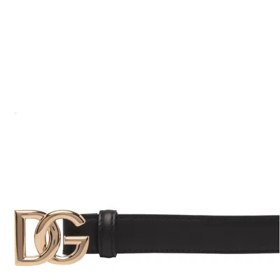 Dolce & Gabbana Belt In Calfskin With Crossed Dg Logo In Black