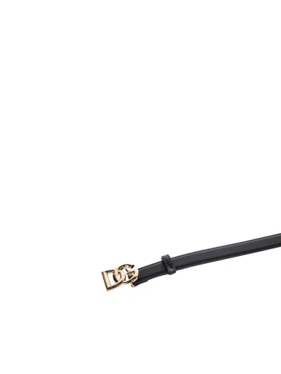 Dolce & Gabbana Belt In Calfskin With Crossed Dg Logo In Black