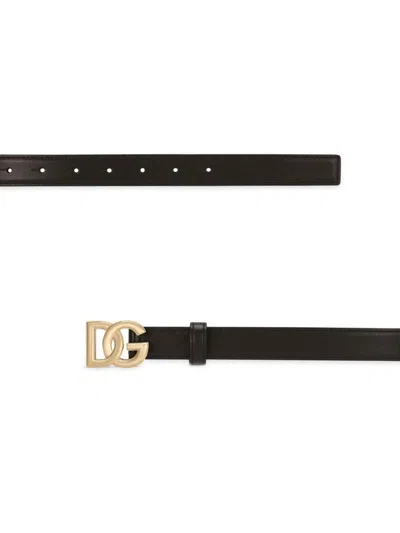 Dolce & Gabbana Belt In Calfskin With Crossed Dg Logo In Black