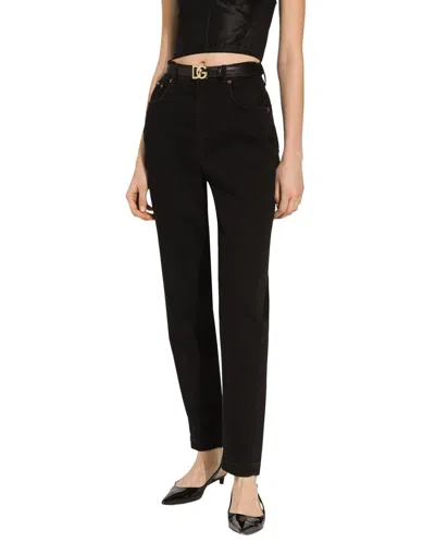 Dolce & Gabbana Belt In Calfskin With Crossed Dg Logo In Black