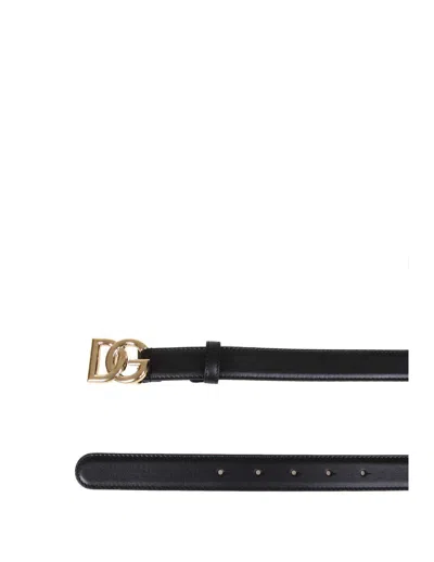 Dolce & Gabbana Belt In Calfskin With Crossed Dg Logo In Black