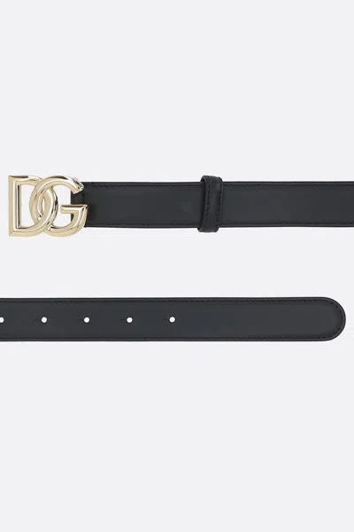 Dolce & Gabbana Belt In Calfskin With Crossed Dg Logo In Black
