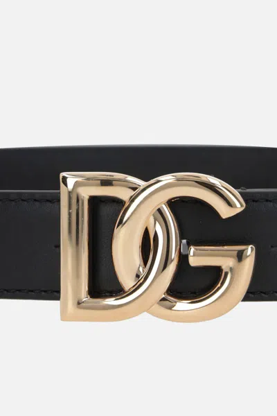 Dolce & Gabbana Belt In Calfskin With Crossed Dg Logo In Black