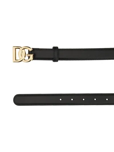 Dolce & Gabbana Belt In Calfskin With Crossed Dg Logo In Black
