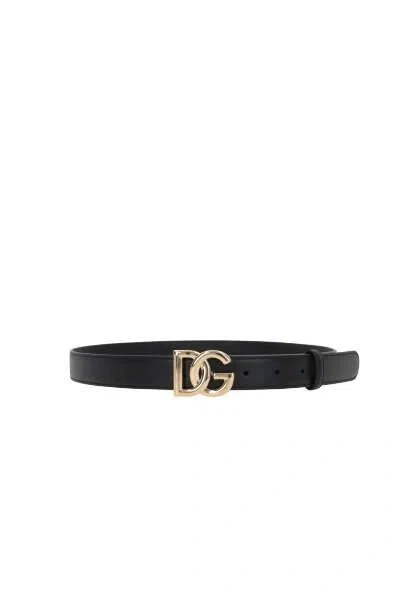 Dolce & Gabbana Belt In Calfskin With Crossed Dg Logo In Black