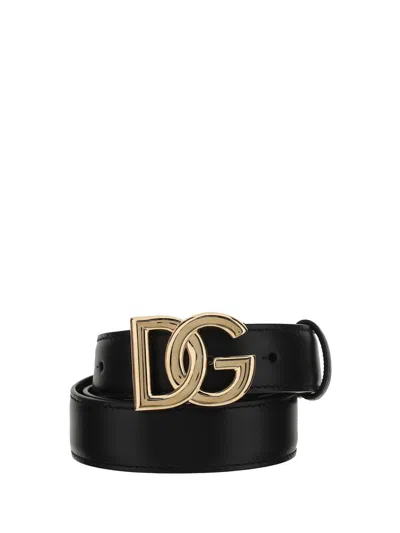 Dolce & Gabbana Belt In Calfskin With Crossed Dg Logo In Black