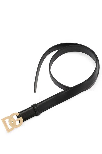 Dolce & Gabbana Belt In Calfskin With Crossed Dg Logo In Black