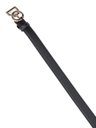Dolce & Gabbana Belt In Calfskin With Crossed Dg Logo In Black