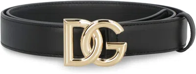 Dolce & Gabbana Belt In Calfskin With Crossed Dg Logo In Black