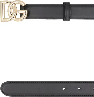 Dolce & Gabbana Belt In Calfskin With Crossed Dg Logo In Black