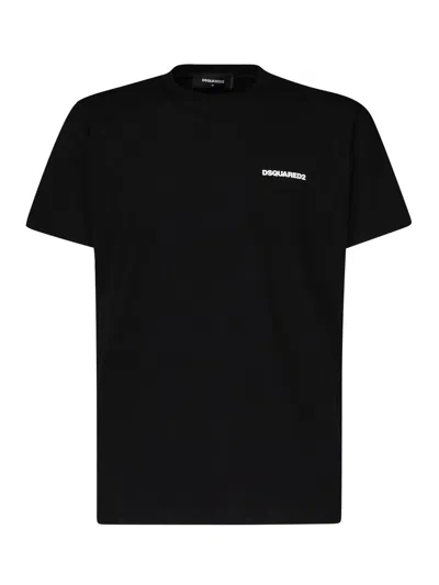 Dsquared2 Black Crewneck T-shirt With Front Logo And Graphic Print On The Back In Cotton Man In Black