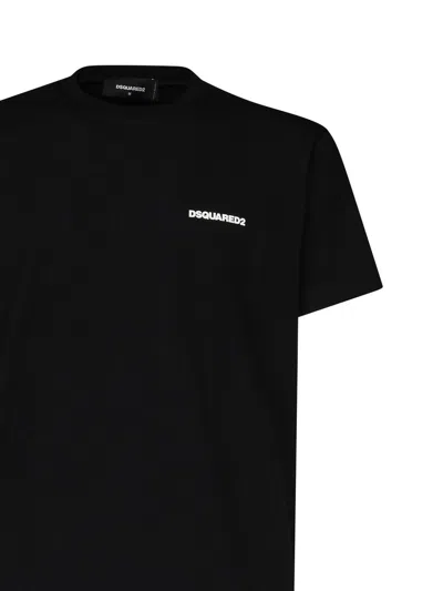 Dsquared2 Black Crewneck T-shirt With Front Logo And Graphic Print On The Back In Cotton Man In Black
