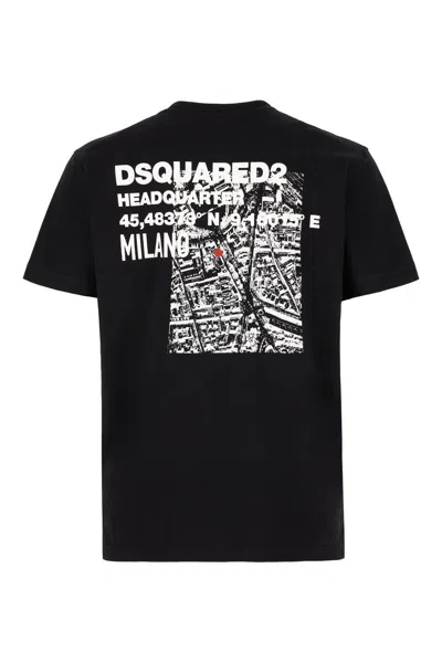 Dsquared2 Black Crewneck T-shirt With Front Logo And Graphic Print On The Back In Cotton Man In Black