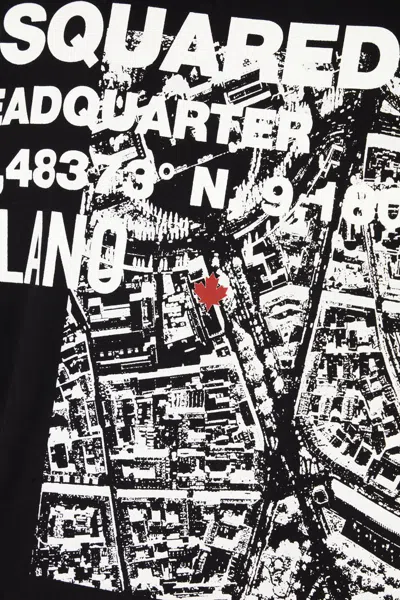 Dsquared2 Black Crewneck T-shirt With Front Logo And Graphic Print On The Back In Cotton Man In Black