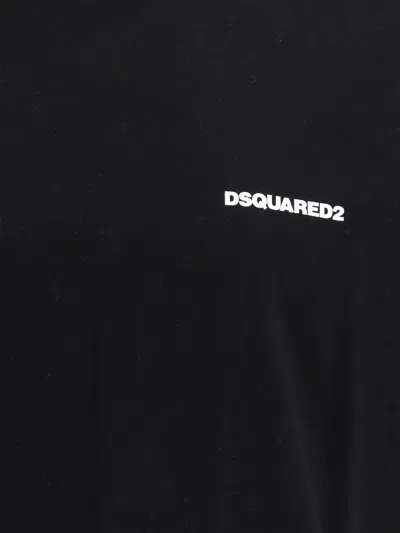 Dsquared2 Black Crewneck T-shirt With Front Logo And Graphic Print On The Back In Cotton Man In Black