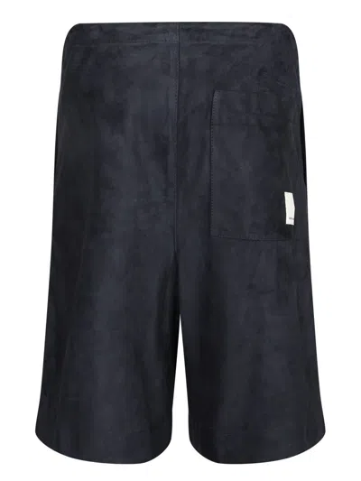 Emporio Armani Leather Bermuda Shorts In Black