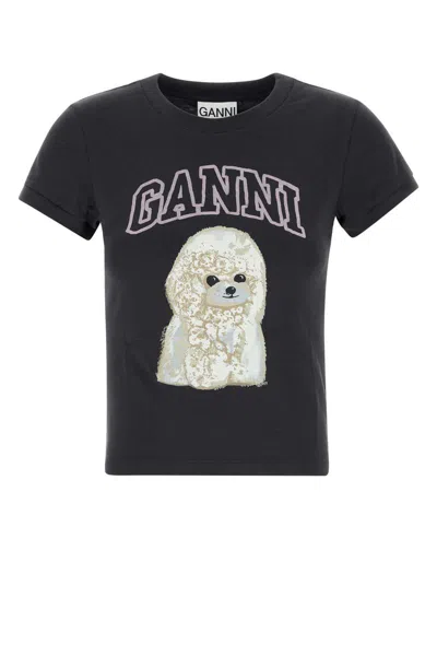 Ganni T Shirt With Black Cotton Poodle Graphic In Black