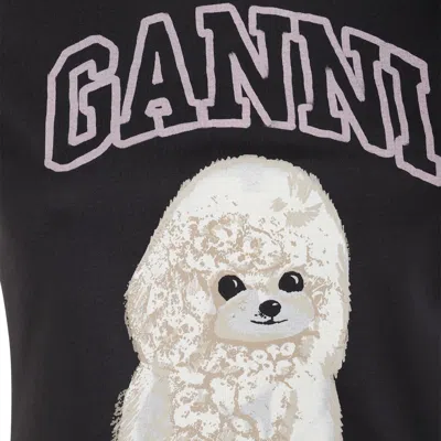 Ganni T Shirt With Black Cotton Poodle Graphic In Black