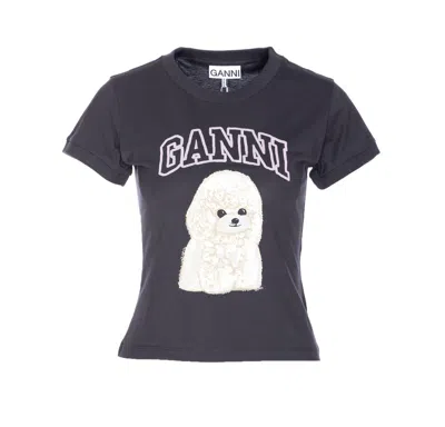 Ganni T Shirt With Black Cotton Poodle Graphic In Black