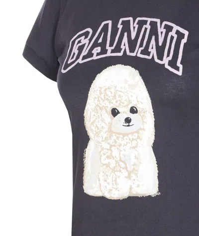 Ganni T Shirt With Black Cotton Poodle Graphic In Black