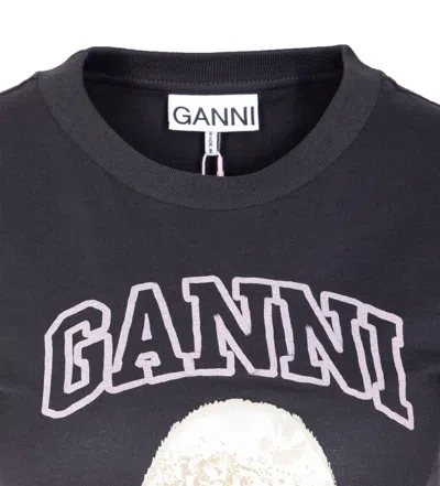 Ganni T Shirt With Black Cotton Poodle Graphic In Black