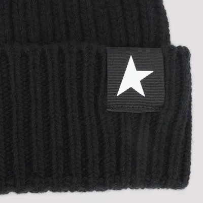 Golden Goose Mans Ribbed Black Wool Hat With Logo In Black