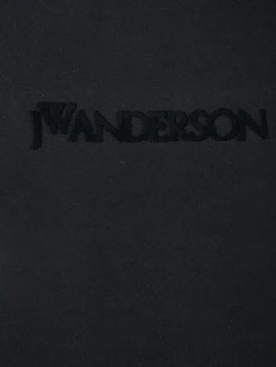 Jw Anderson Men Black Crewneck T-shirt With Logo Lettering Embroidery On The Front In Cotton Man In Black