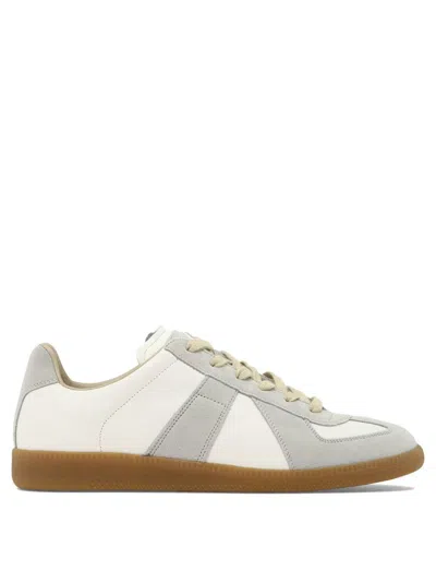 Maison Margiela Sneakers In Beige With Front Lace-up Fastening In White