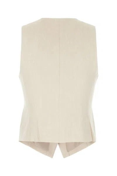 Michael Kors Beige Vest With V Neck In Linen And Cotton Blend Woman In Neutral