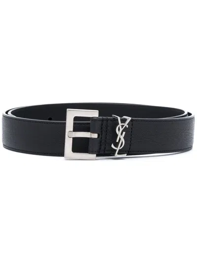 Saint Laurent Cassandre Belt Square Buckle Accessories In Black