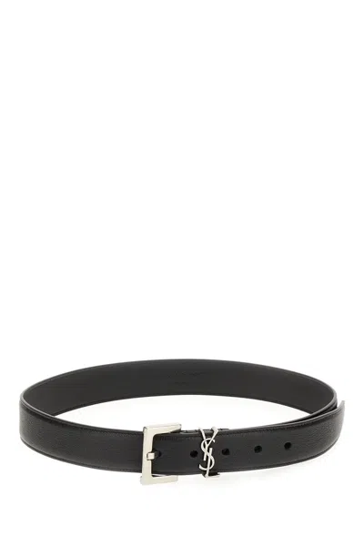 Saint Laurent Cassandre Belt Square Buckle Accessories In Black
