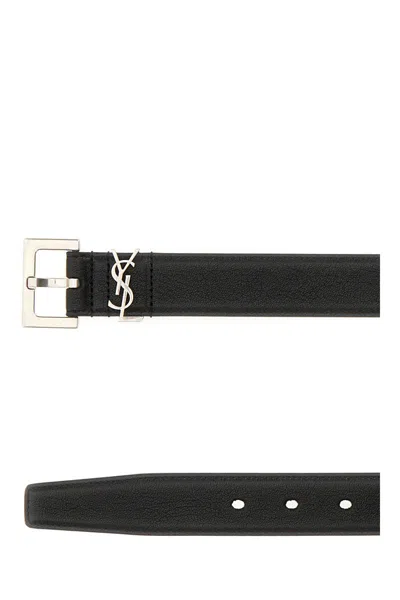 Saint Laurent Cassandre Belt Square Buckle Accessories In Black