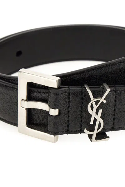 Saint Laurent Cassandre Belt Square Buckle Accessories In Black