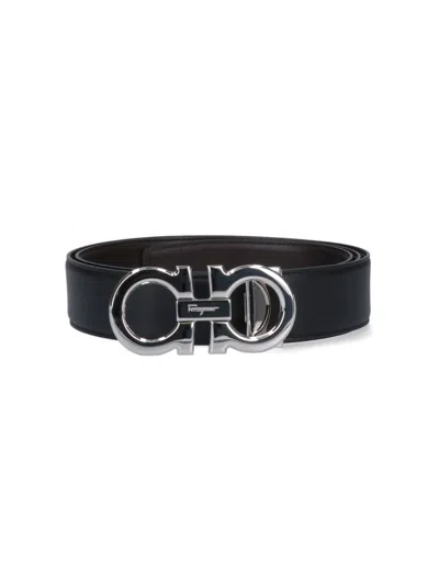 Ferragamo Reversible Belt Gancini In Black