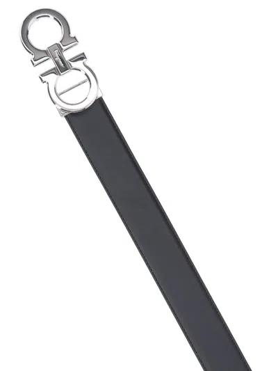Ferragamo Reversible Belt Gancini In Black