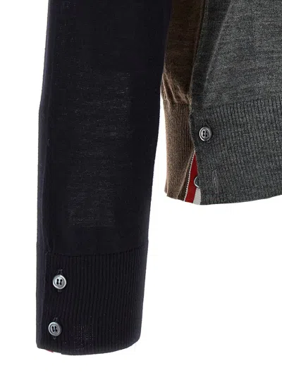 Thom Browne Navy/grey/brown Wool Cardigan In Black