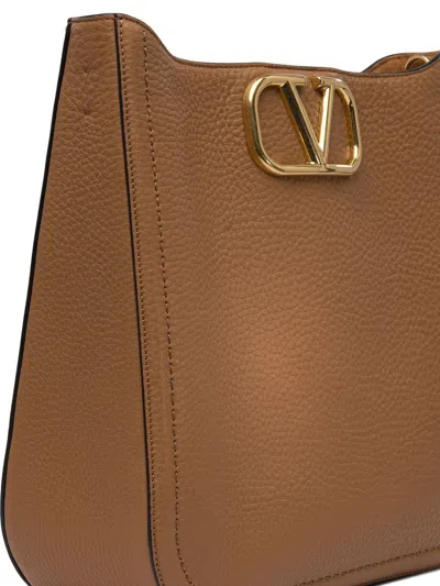 Valentino Women's Alltime Logo Plaque Shoulder Bag In Brown