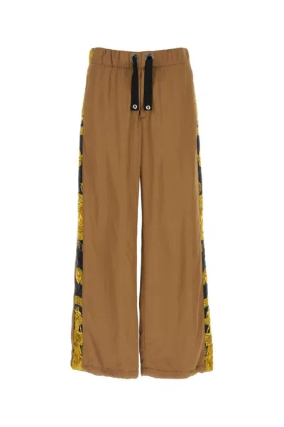 Versace Black Jogger Pants With Drawstring And Barocco Bands In Brown