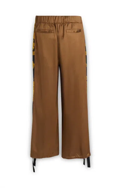 Versace Black Jogger Pants With Drawstring And Barocco Bands In Brown