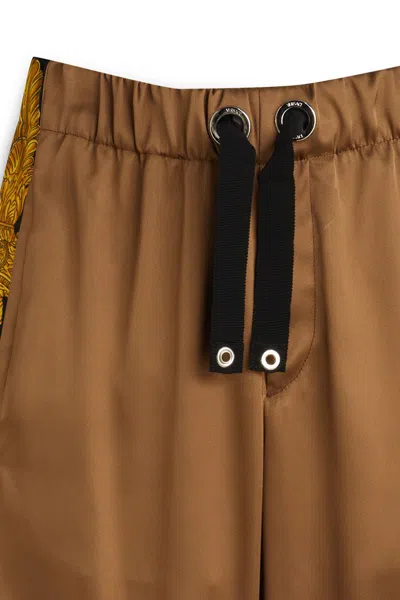 Versace Black Jogger Pants With Drawstring And Barocco Bands In Brown