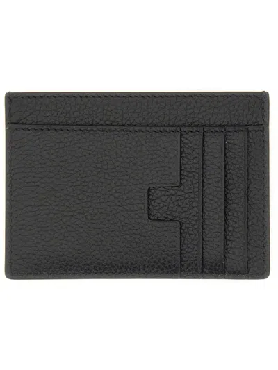 Tom Ford Textured Calfskin Leather Cardholder With Gold Embossed Logo In Black