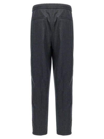 Brunello Cucinelli Grey Pinstriped Virgin Wool Trousers