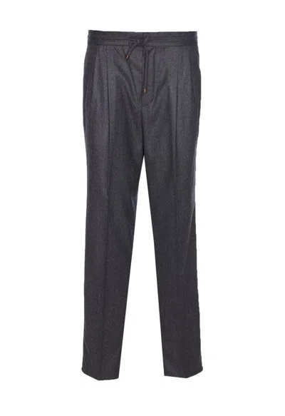 Brunello Cucinelli Grey Pinstriped Virgin Wool Trousers