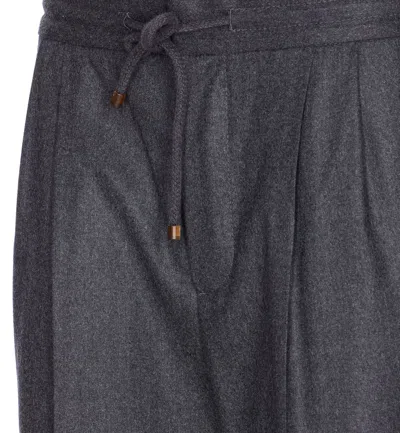 Brunello Cucinelli Grey Pinstriped Virgin Wool Trousers