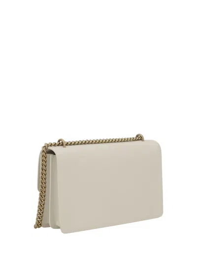 Pinko Leather Shoulder Bag With Metal Love Birds Buckle In Neutral
