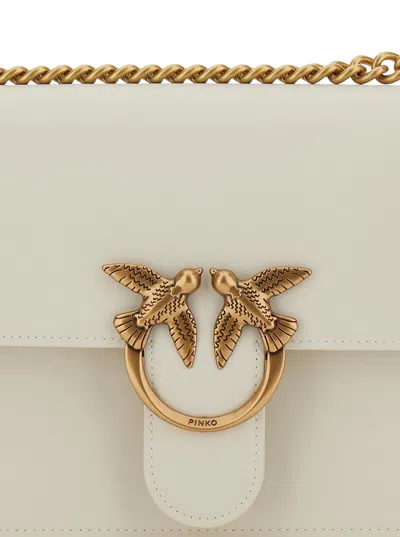 Pinko Leather Shoulder Bag With Metal Love Birds Buckle In Neutral