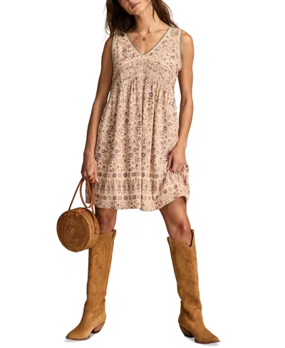 Lucky Brand Women's Cotton Floral V-neck Mini Dress In Brown