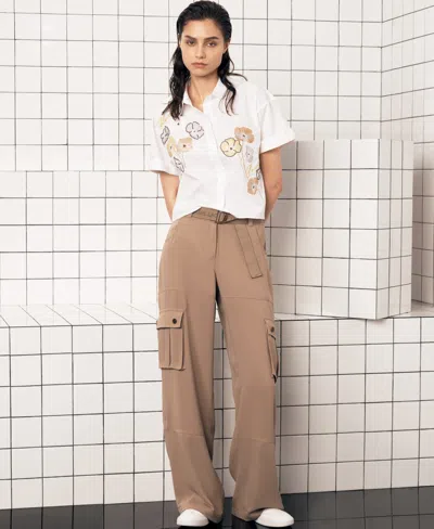 Karl Lagerfeld Plus Size Cotton Floral-detail Roll-tab Shirt