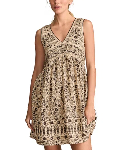 Lucky Brand Women's Cotton Floral V-neck Mini Dress In Neutral