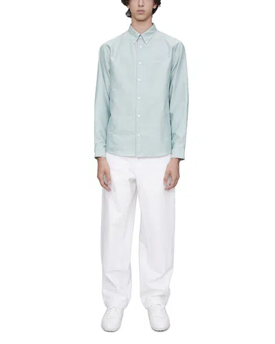 Apc Greg Button-down Collar Logo-embroidered Striped Cotton Shirt In Green